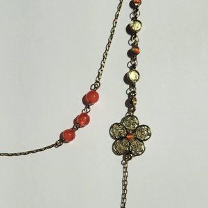 Gold Plate Flower Red & Orange Necklace NK_GD0012